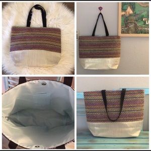 Boho Woven Tote Bag W/Nylon Waterproof Lining